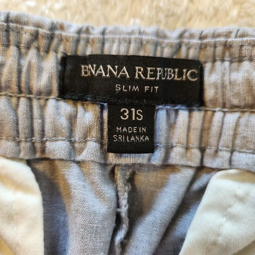 Banana Republic Mens 31 S Slim Fit Heather Gray Linen Drawstring Trousers Pants
